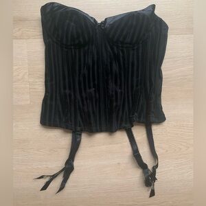 Vintage Black/Sheer Stripped Velvet Victoria Secret Corset Size 36B